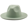 Close-up of mint green wool felt fedora hat featuring classic indented crown and flat brim - Mint Green