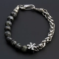 Tiger stone beaded bracelet with stainless steel mesh chain and snowflake charm - Black Snowflake Stone