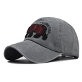 Detail of Yellowstone National Park bear embroidery on washed cotton baseball cap - Adjustable / Bear Grey