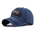 Washed blue cotton baseball cap featuring Yellowstone brown bear embroidery for outdoors - Adjustable / Bear Navy Blue