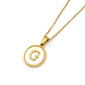 Golden round necklace with white shell inlay and letter G pendant in stainless steel - Style G (Letter G)