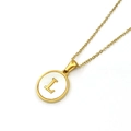 Gold stainless steel necklace with round shell pendant featuring letter L detail - Style L (Letter L)