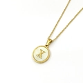 Golden stainless steel necklace featuring a round white shell pendant with letter X - Style X (Letter X)