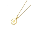Golden stainless steel round pendant necklace with letter R on a white background - Style R (Letter R)