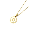 Gold stainless steel necklace featuring a round white pendant with the letter O engraving - Style O (Letter O)