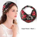 Black lace headband with grape flower embroidery for women's summer hair accessory - Black Base Red Pink Grape Flower