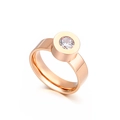 Minimalist rose gold stainless steel ring featuring a single round bezel-set zircon stone - Rose Gold Polished White Zirconia Style (KR34456-K)
