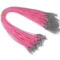 Collar de cordón encerado rosa DIY con cierre de langosta plateado y extensión - 45cm+5cm Cadena de extensión / Rosa