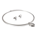 Set gioielli in acciaio inossidabile con collana piatta a cerchio e orecchini a cuore lucidi - Colore Acciaio (KS128294-Z)