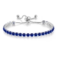 Detail of silver adjustable tennis bracelet featuring 4mm round dark blue cubic zirconia - White Gold + Sapphire Blue Zirconia