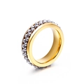 Golden stainless steel wide ring with double row silver bead chain inlay design - US 6 / Double Row Bead Chain Inlay (KR42635-K)