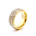 Chic gold-tone ring featuring triple rows of shimmering crystals in a micro-pave setting - Gold Three-Row Pave Style (KR32242-K)