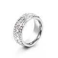 Silver color wide ring featuring three rows of sparkling micro-pave crystals in a minimalist style - Silver Three-Row Pave Style (KR32243-K)