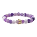 Bracciale di perle di agata viola con ciondolo a corona dorata e cristalli brillanti - Pietra Invecchiata Oro