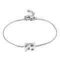 Polished silver stainless steel bracelet featuring a rhinestone encrusted letter R pendant - Letter R(KB117712-KLB)