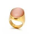 Titanium steel ring with wide gold band and large oval pink cat eye stone inlay - US 7 / Dark Pink (KR88981-K)