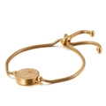 Adjustable golden stainless steel snake chain bracelet with St. Benedict medal charm - Gold (KB117754-KFC)