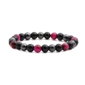 Detailansicht Perlenarmband mit Tigerauge-Steinen und mattschwarzem vulkanischem Lavagestein - Magenta Katzenauge Abwechselnder Stil (E)