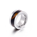 Polished stainless steel ring with brown faux tortoiseshell inlay for men and women - Silver Tan Pattern (KR32246-K)