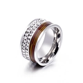 Silver stainless steel ring with brown tortoise shell inlay and double rows of crystals - Silver Tan Brown Style (KR34677-K)