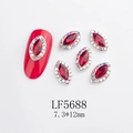 Cristal para uñas marquesa rojo con base plateada y pequeños brillantes de 7,3*12mm - Forma Marquise Roja Base Plateada (5688)