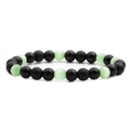 Matte black stone and green cat eye bead bracelet with elastic cord DIY style - Black/Light Green (Matte Black Cat's Eye F)