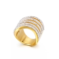 Luxurious wide gold stainless steel band ring with five rows of sparkling cubic zirconia - US 6