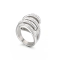 Silver stainless steel multi-layer wave ring with white crystals for women - US 6 / Silver Multi-Layer Overlapping Wave Style (KR33258-K)