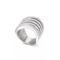 Sparkling five-row silver crystal studded stainless steel wide band ring for women - US 6