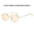Lunettes de soleil rondes en métal rétro avec monture dorée et verres champagne - Monture Dorée Verres Champagne