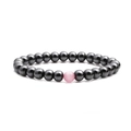 Bracciale elastico con perline di ematite nera e una perlina rosa effetto occhio di gatto - Ematite + Occhio di Gatto Rosa