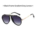 Lunettes de soleil pilote rétro avec monture noire, pont doré et verres dégradés gris - Monture Noire Verre Gris Dégradé