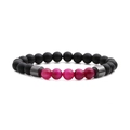 Bracciale di perline in occhio di tigre e pietra opaca con dettagli rosso rosa su bianco - Occhio di Tigre Rosa Rosso Pietra Opaca