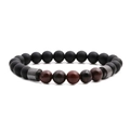 Tiger eye and matte black agate beaded bracelet set with metallic spacer accents - Matte Red Tiger Eye