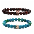 Couples crown beaded bracelets with natural phoenix and red tiger eye stones - Phoenix Stone & Tiger Eye Crown Bracelet Set