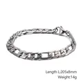 Zilveren Figaro-kettingarmband van roestvrij staal voor heren met gravures - Diamantgeslepen Figaro Kettingstijl (KB126682-Z) / 8mm Breedte/20.5cm Lengte