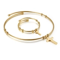 Set collana e bracciale in corda intrecciata dorata con ciondolo a croce da donna - Set di Gioielli con Croce d'Oro (KS90163-Z) / Oro