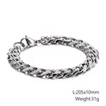 Pulsera clásica de cadena barbada de acero inoxidable plateado para hombre, 10mm - 10mm de Ancho 205mm de Largo (KB126686-Z)