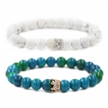 Phoenix stone and white turquoise crown couple beaded bracelets for men and women - White Howlite Silver Crown Set