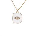 Golden necklace with square white enamel evil eye pendant and delicate box chain style - Square Evil Eye (A0470YS)