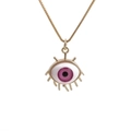 Detail of evil eye pendant with purple gradient center and golden eyelash lines - Pink Evil Eye (Box Chain)