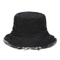 Vista dettagliata dei bordi sfrangiati e della trama saia su un cappello alla pescatora nero - M (56-58cm) / Nero
