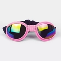 Pink foldable pet sunglasses with iridescent lenses and adjustable strap for small dogs - Pink