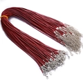 Detalle del cordón de collar trenzado rojo con cierre de langosta y cadena ajustable - 45cm+5cm Cadena de extensión / Marrón Rojo
