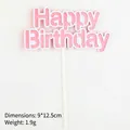 Pink Happy Birthday cake topper with white border, size 9x12.5cm and 1.9g weight - Deep Pink
