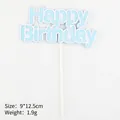 Light blue Happy Birthday cake topper with white border, 9x12.5cm decorative insert - Light Blue
