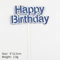 Blue and white Happy Birthday cake topper variant with 9x12.5cm size specifications - Dark Blue