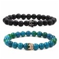Bracelets à perles couronne avec pierre de lave noire et pierre phénix turquoise - Pierre Mate Pierre de Lave