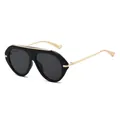 Gafas de sol de aviador con montura negra, lentes grises y patillas de metal dorado - Montura Negra Lentes Gris Negro