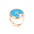 Rose gold ring featuring blue turquoise disc with V-cut design and clear crystal - Rose Gold Notched Turquoise Style(KR39350-K)